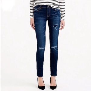 J. crew Reid Patched Cone Denim Skinny Straight Jeans Dark Blue Distressed 28